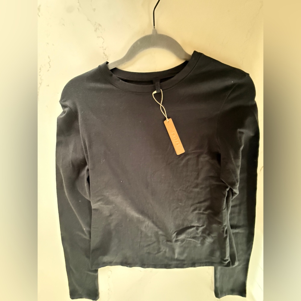 SKIMS Black Crewneck Long Sleeve Top with Branded Tag